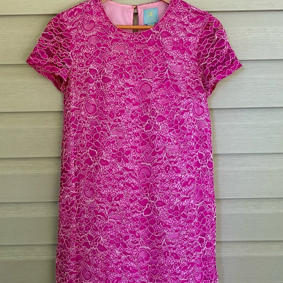 CeCe lace mini dress fun flirty sheath fuchsia pink Cynthia Steffe sz 2 EUC - Picture 2 of 13